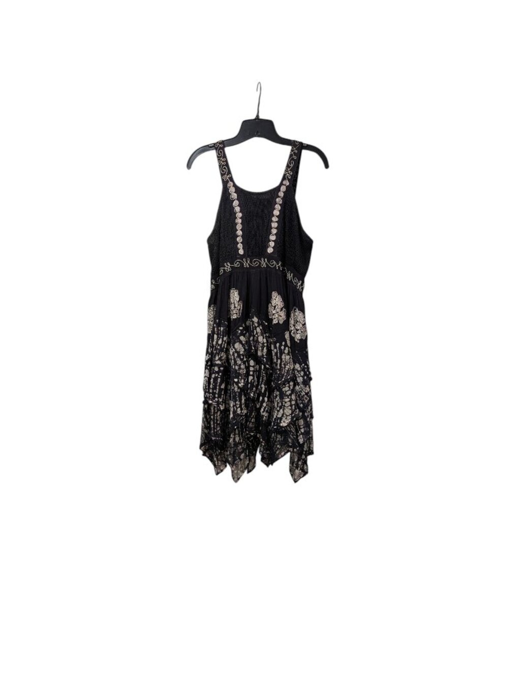 Colors Of India Vintage Y2K Black Floral Embroidered Handkerchief Dress Boho OS